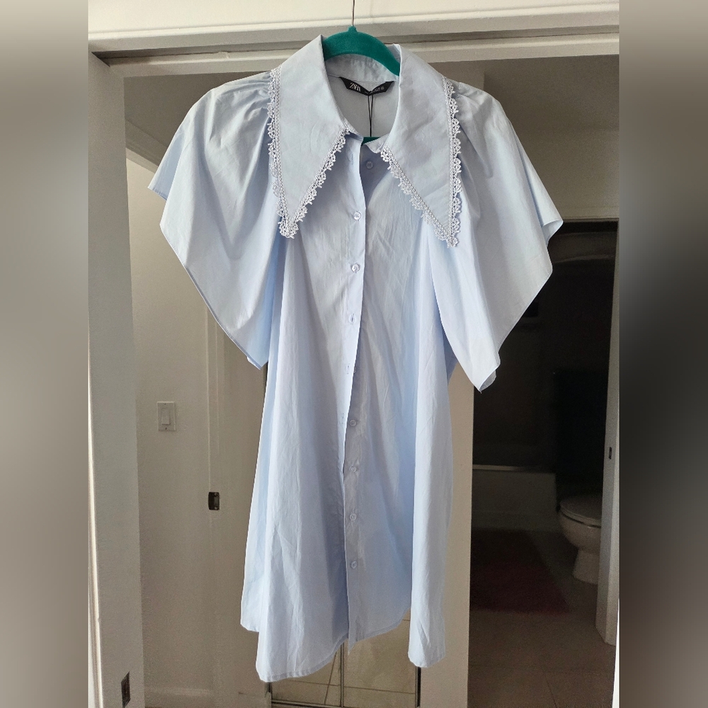 Zara peter pan collar cotton blue shirt dress